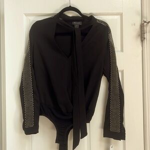 Gracia black embellished bodysuit with tie neck. 
BNWT
Side Medium